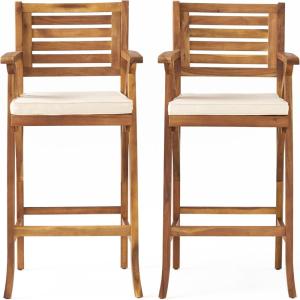 Christopher Knight Home Hermosa Acacia Wood Outdoor Barstools, 2-Pcs Set, Teak Finish