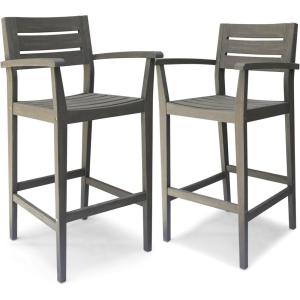 Christopher Knight Home Lera Outdoor Rustic Acacia Wood Barstool (Set of 2), Gray Finish