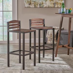 Christopher Knight Home Lilith Indoor Acacia Barstools with Iron Frames, 2-Pcs Set, Dark Brown / Rustic Metal