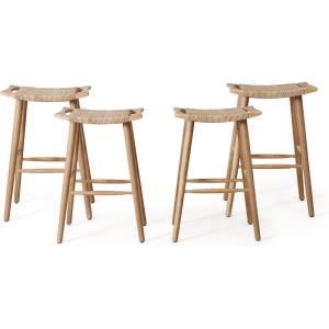 Christopher Knight Home Magwen Outdoor Acacia Wood Barstool with Wicker (Set of 4), Light Brown and Light Multi-Brown