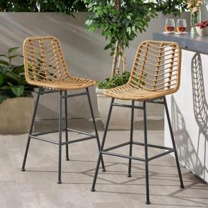 Christopher Knight Home Sawtelle Outdoor Wicker Barstools (Set of 2), Light Brown and Black