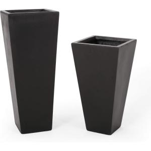Christopher Knight Home Vernon, Black Outdoor Modern Large and Small Cast Stone Planter Set(Black)