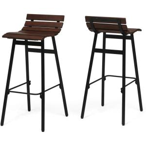 Great Deal Furniture Camron 35″ Wooden Barstool (Set of 2), Dark Brown and Black Finish, 309094