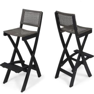Great Deal Furniture Constance Outdoor Folding Acacia Wood Barstools (Set of 2), Dark Gray and Brown(Light Brown  Black  Beige)