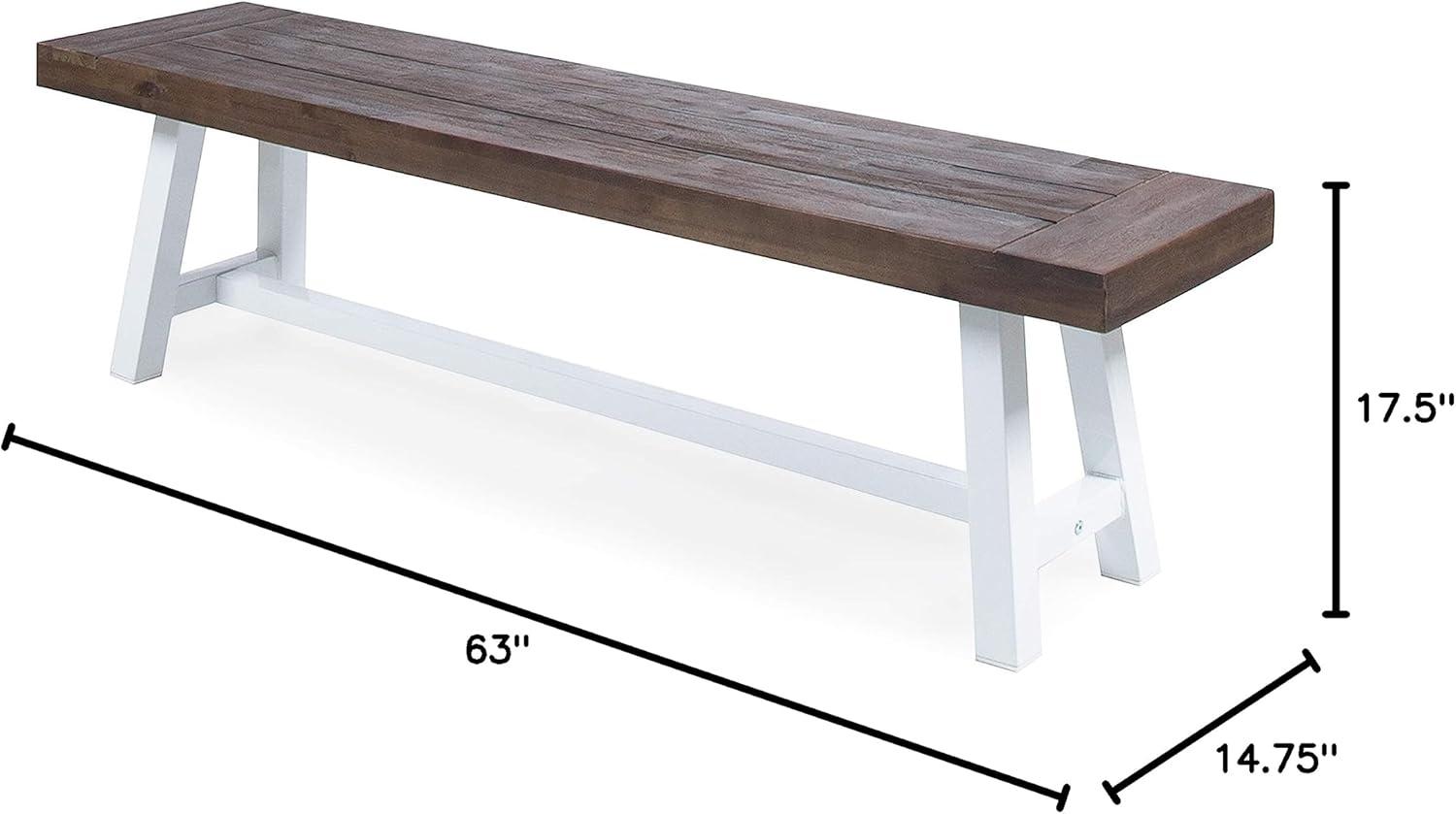 image:imageChristopher Knight Home Carlisle Outdoor Acacia Wood Dining Bench with Metal Frame Sandblast Dark Brown White Rustic Metal