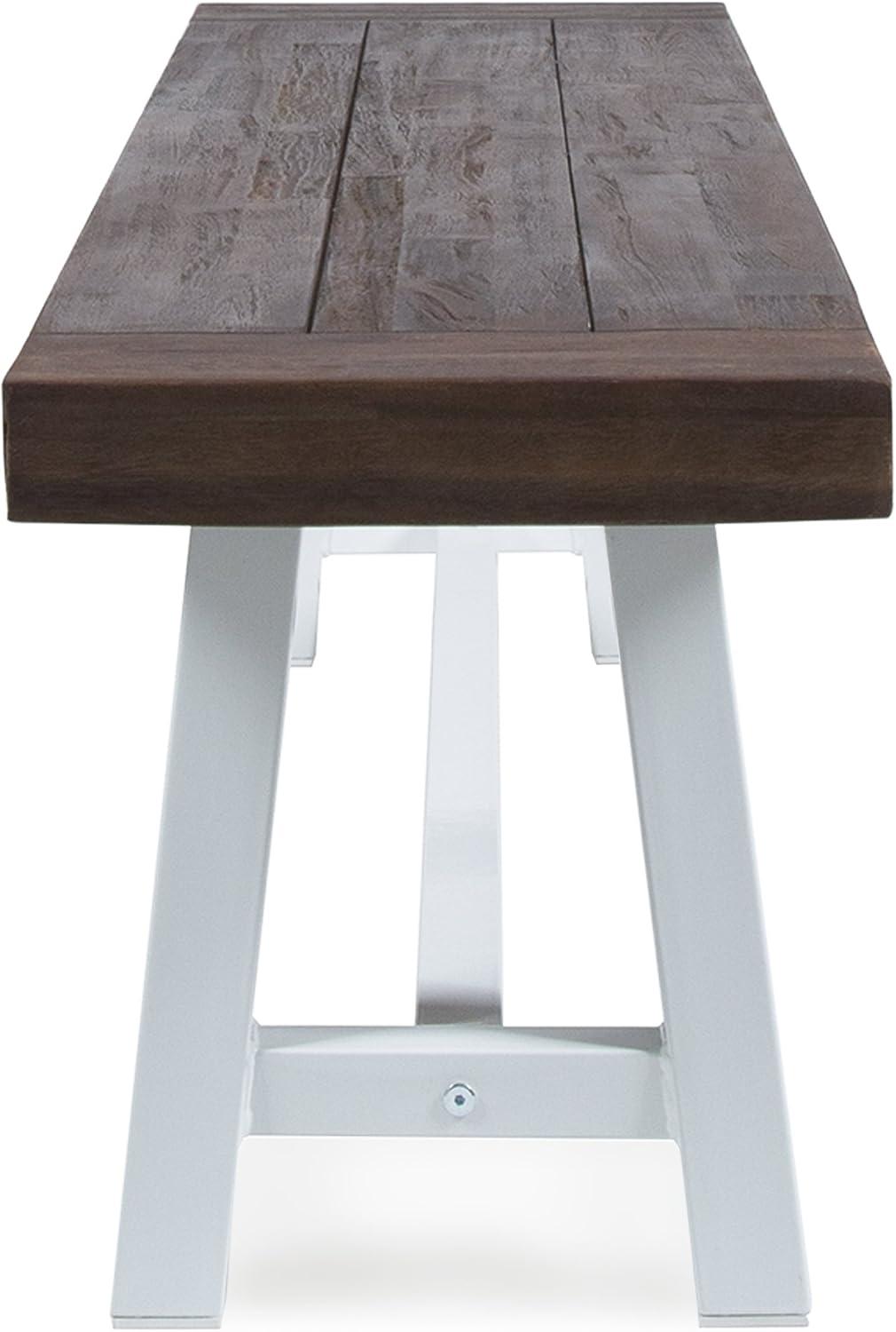 image:imageChristopher Knight Home Carlisle Outdoor Acacia Wood Dining Bench with Metal Frame Sandblast Dark Brown White Rustic Metal