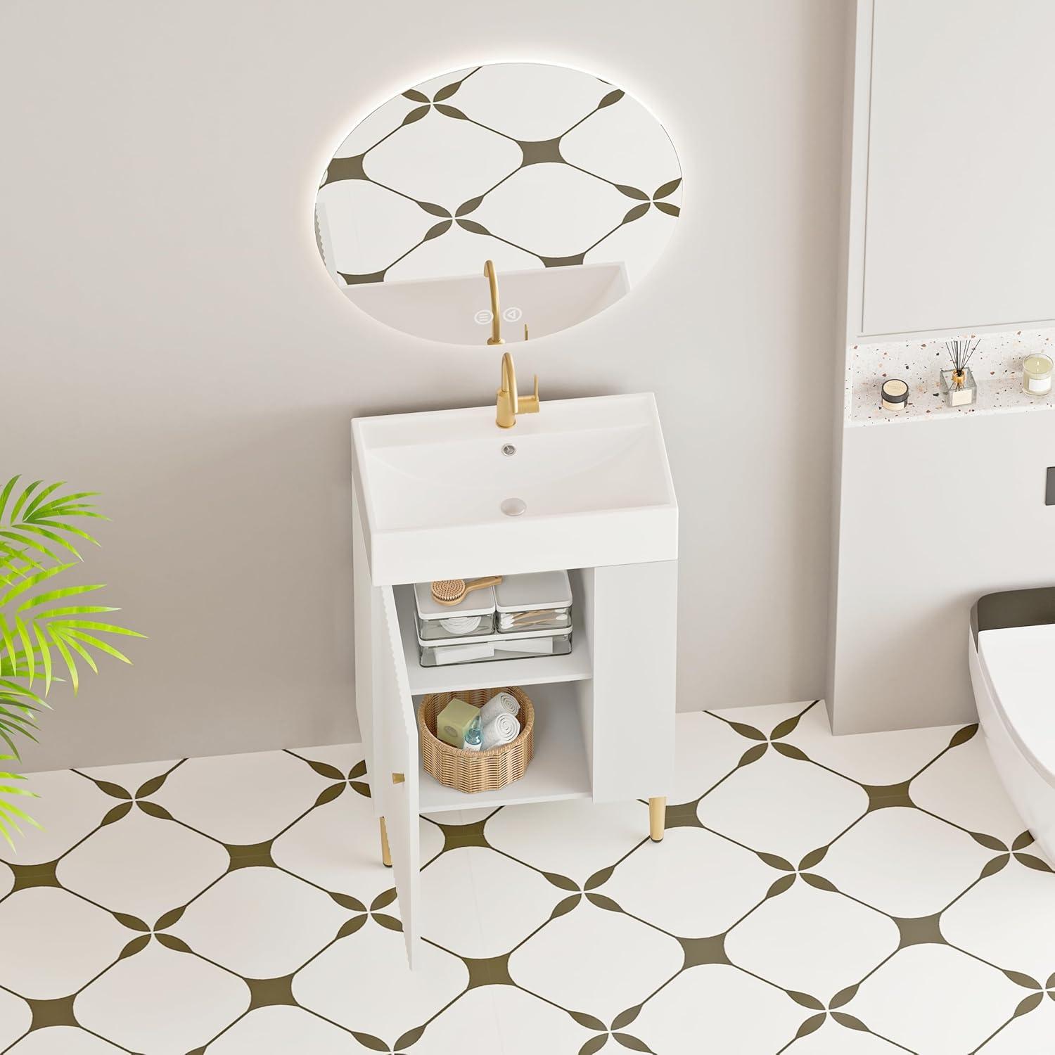 image:imageChristopher Knight Home Catrioa 216 OpenShelving Bathroom Vanity with Ceramic Sink and SoftClosing Door Cloakroom Open Shelf Storage Cabinet on The Right Side Assembly Required WhiteWhite right Side Open Shelf