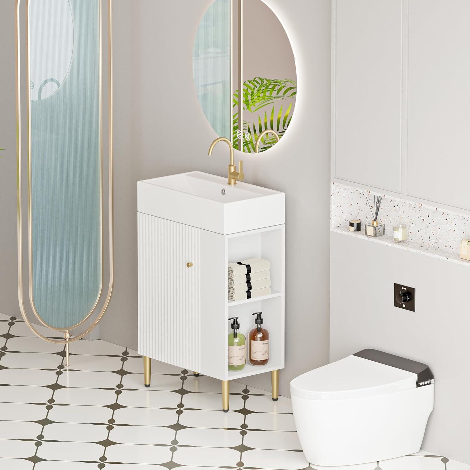 image:imageChristopher Knight Home Catrioa 216 OpenShelving Bathroom Vanity with Ceramic Sink and SoftClosing Door Cloakroom Open Shelf Storage Cabinet on The Right Side Assembly Required WhiteWhite right Side Open Shelf