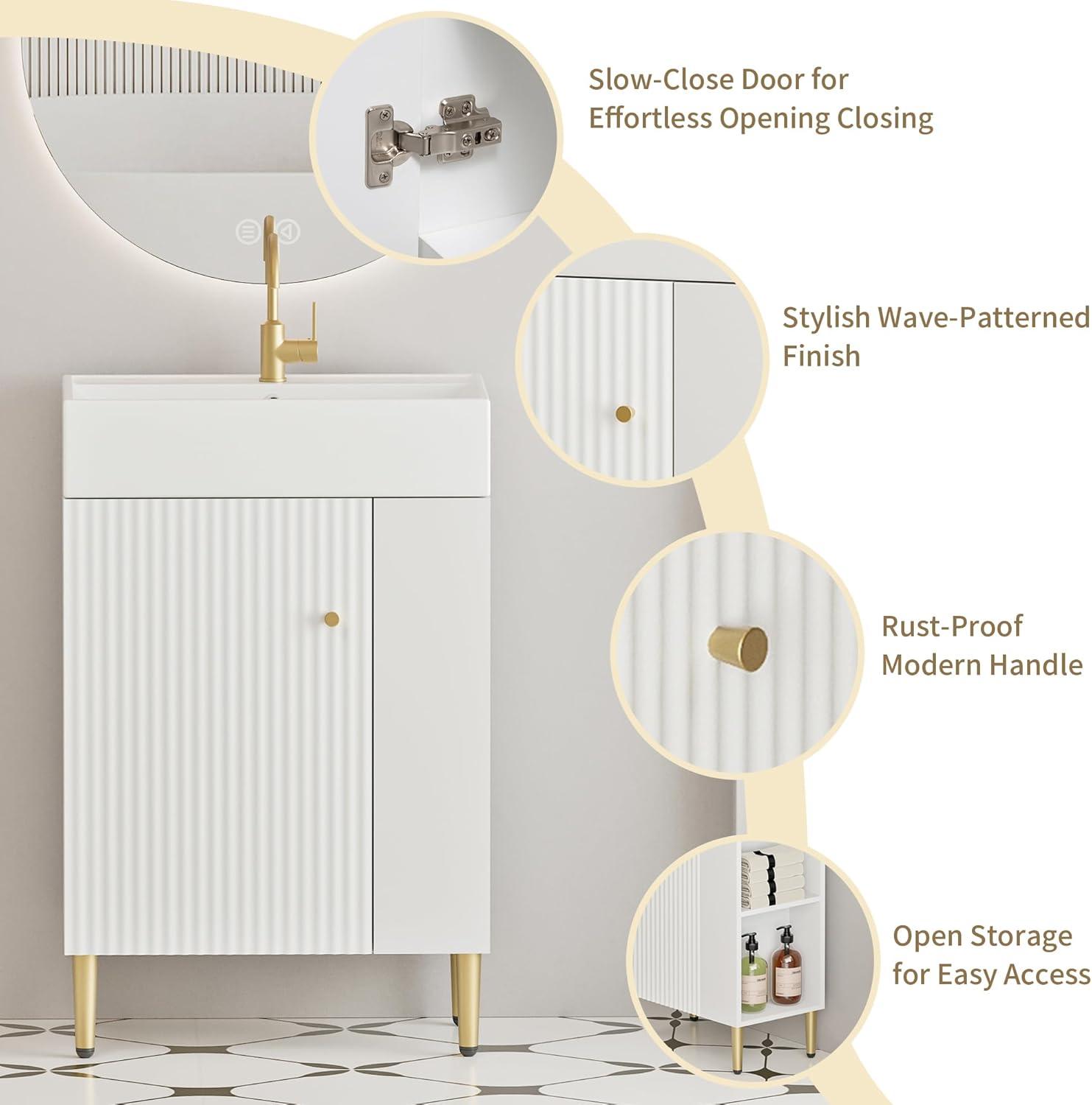 image:imageChristopher Knight Home Catrioa 216 OpenShelving Bathroom Vanity with Ceramic Sink and SoftClosing Door Cloakroom Open Shelf Storage Cabinet on The Right Side Assembly Required WhiteWhite right Side Open Shelf