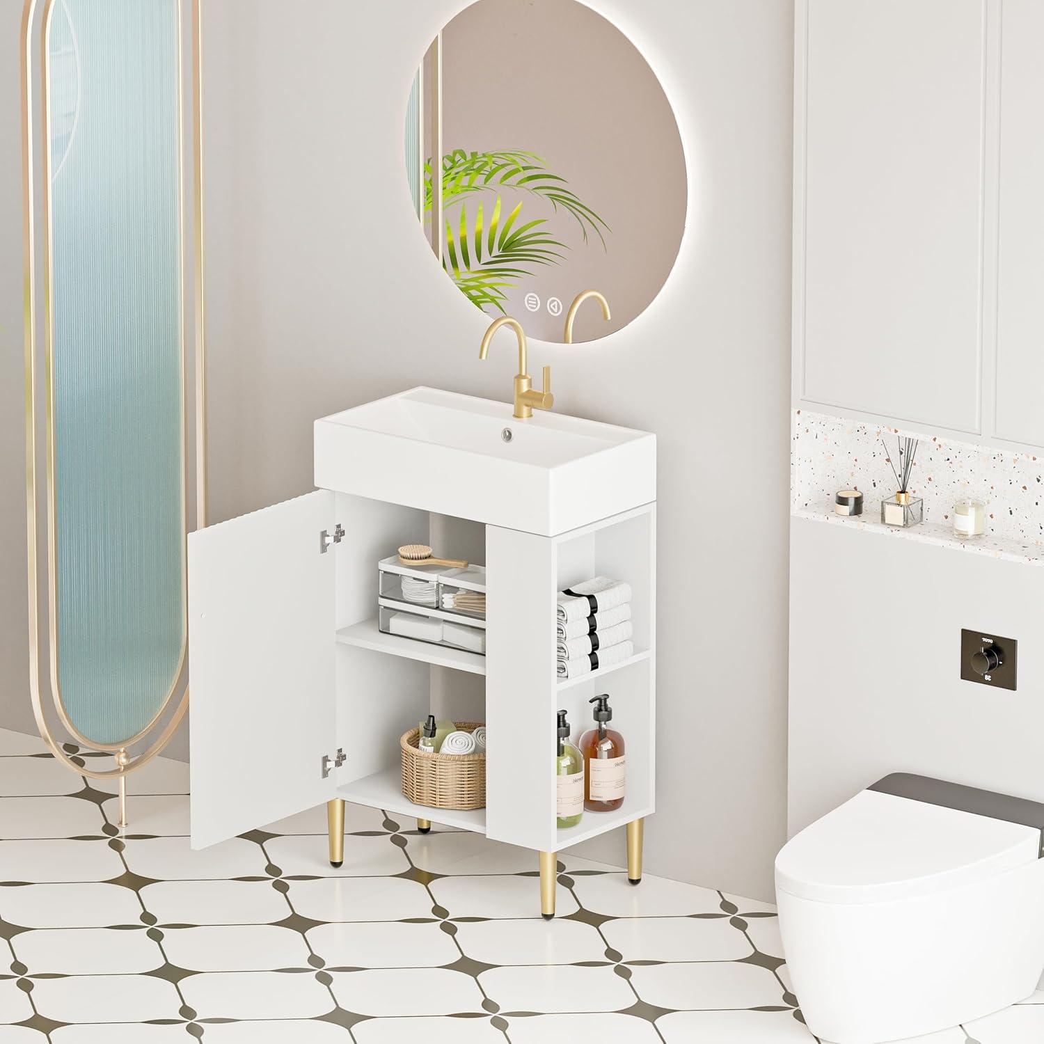 image:imageChristopher Knight Home Catrioa 216 OpenShelving Bathroom Vanity with Ceramic Sink and SoftClosing Door Cloakroom Open Shelf Storage Cabinet on The Right Side Assembly Required WhiteWhite right Side Open Shelf