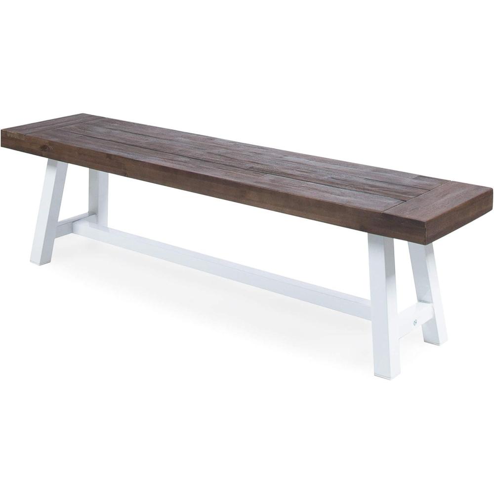 image:imageChristopher Knight Home Carlisle Outdoor Acacia Wood Dining Bench with Metal Frame Sandblast Dark Brown White Rustic Metal