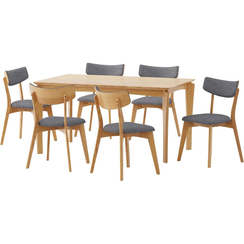 image:imageChristopher Knight Home Carmody Wood and Fabric 7 Piece Dining Set Natural Oak Dark Gray