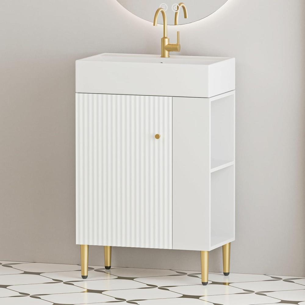 image:imageChristopher Knight Home Catrioa 216 OpenShelving Bathroom Vanity with Ceramic Sink and SoftClosing Door Cloakroom Open Shelf Storage Cabinet on The Right Side Assembly Required WhiteWhite right Side Open Shelf