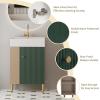 Christopher Knight Home Catrioa 21.6″ Open-Shelving Bathroom Vanity with Ceramic Sink and Soft-Closing Door, Cloakroom Open Shelf Storage Cabinet on The Right Side, Assembly Required, White(Green left Side Open Shelf)