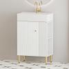 Christopher Knight Home Catrioa 21.6″ Open-Shelving Bathroom Vanity with Ceramic Sink and Soft-Closing Door, Cloakroom Open Shelf Storage Cabinet on The Right Side, Assembly Required, White(White right Side Open Shelf)