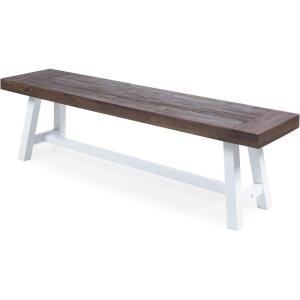 Christopher Knight Home Carlisle Outdoor Acacia Wood Dining Bench with Metal Frame, Sandblast Dark Brown / White Rustic Metal