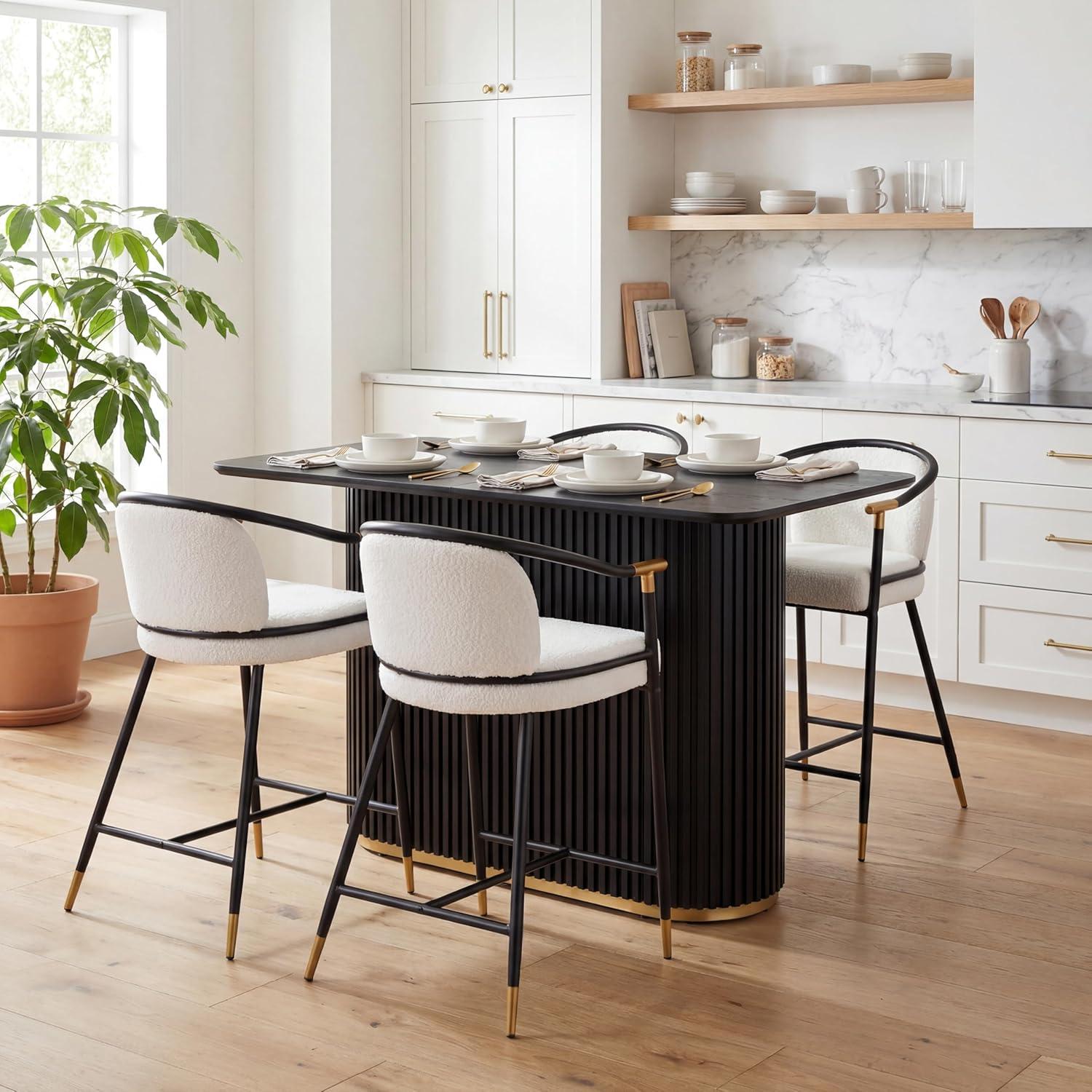 image:imageChristopher Knight Home Elle 5 Piece Bar Table And Chairs Set For 4 Modern Counter Height Table And Chairs Set For KitchenDining Room Boucle Upholstered Counter Stools with Metal Frame BlackBeigeBlackbeige