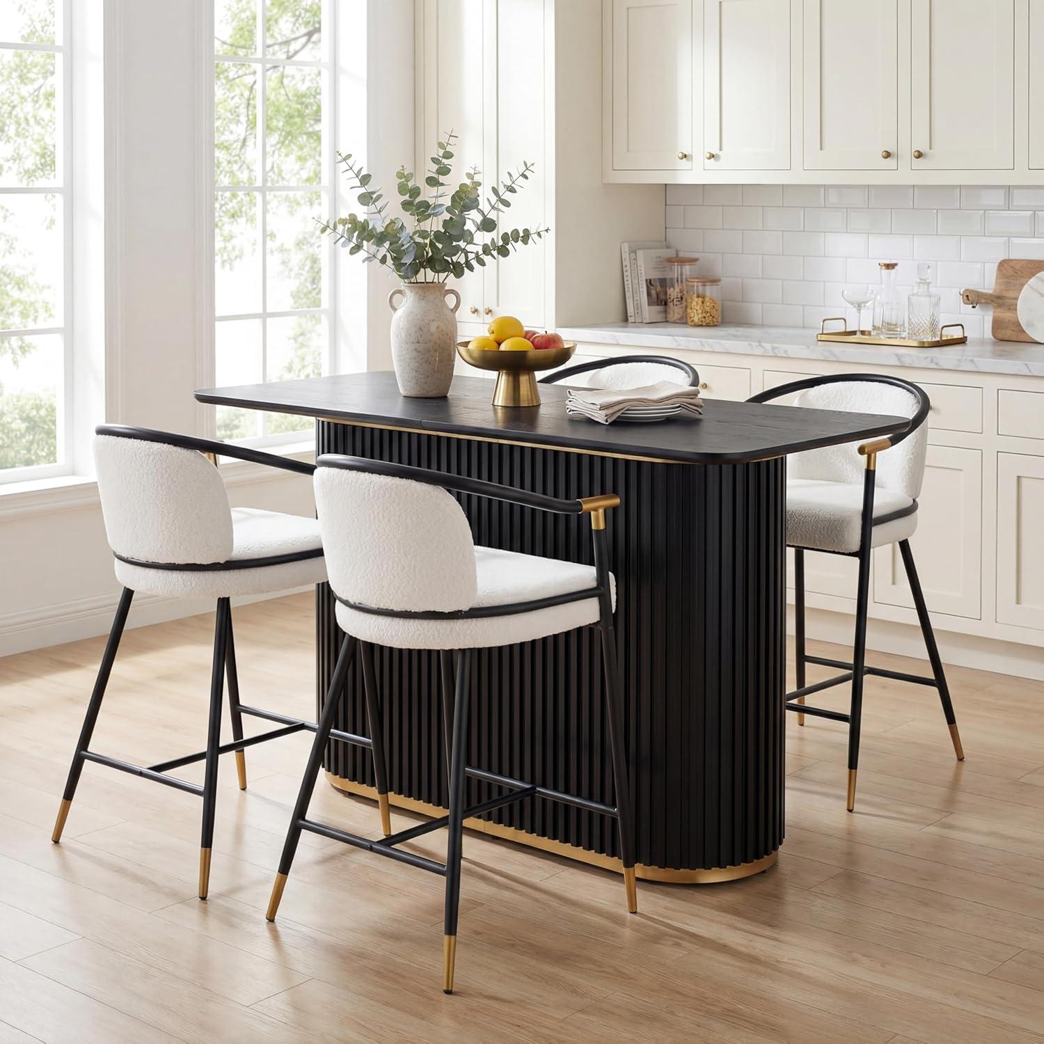 image:imageChristopher Knight Home Elle 5 Piece Bar Table And Chairs Set For 4 Modern Counter Height Table And Chairs Set For KitchenDining Room Boucle Upholstered Counter Stools with Metal Frame BlackBeigeBlackbeige