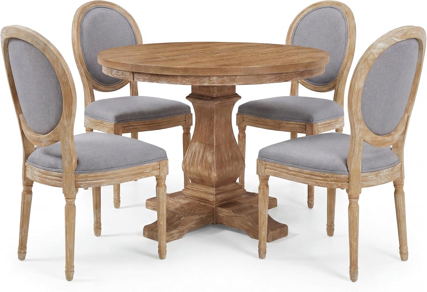 image:imageChristopher Knight Home Logy Extendable Dining Table Set for 4 Expandable Kitchen Table and Dining Chairs Set of 4 Rubberwood Dining Room Table Set for 4 Dark GrayNaturalLight Graynatural
