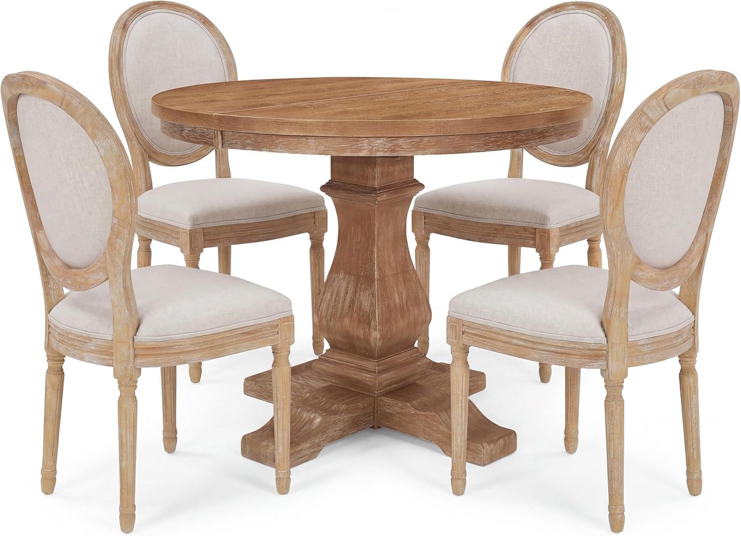 image:imageChristopher Knight Home Logy Extendable Dining Table Set for 4 Expandable Kitchen Table and Dining Chairs Set of 4 Rubberwood Dining Room Table Set for 4 Dark GrayNaturalBeigenatural