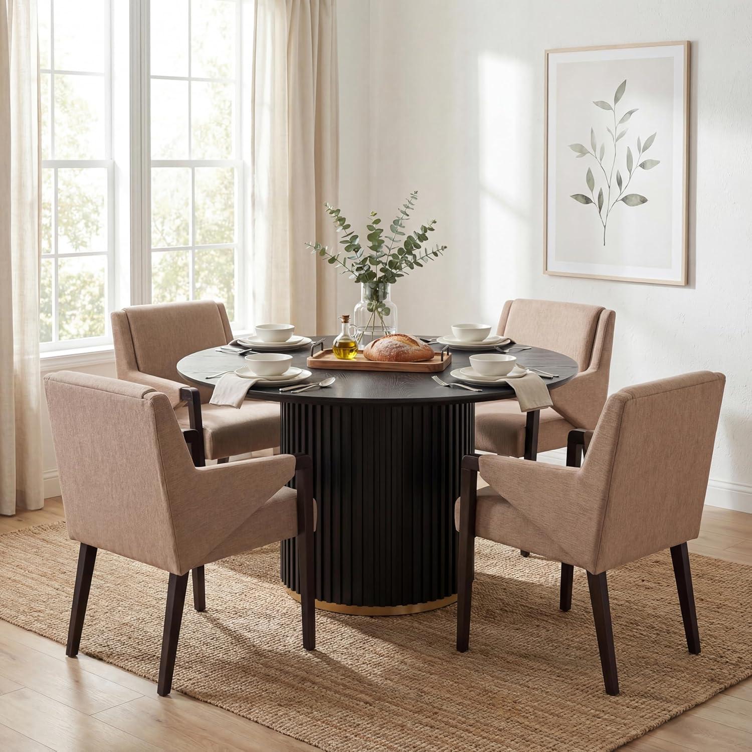 image:imageChristopher Knight Home Mary 5 Piece Dining Table Set for 4 Wooden Dining Set with Pedestal Round Table and Upholstered Arm Chairs Modern Kitchen and Dining Room Furniture BeigeLight AshNaturalLight Brownespressoblack