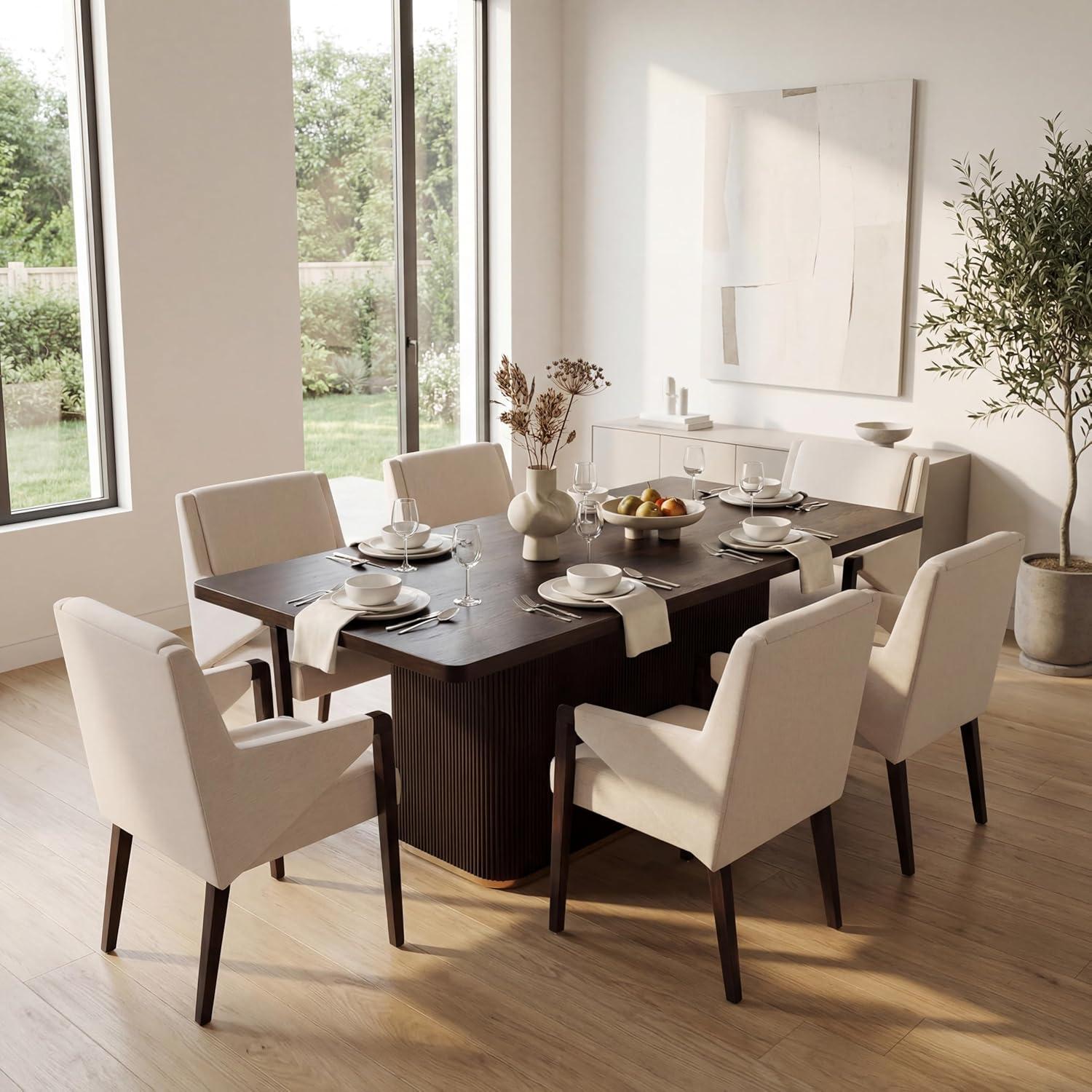 image:imageChristopher Knight Home Scout Modern Dining Table Set for 6 Rectangular Kitchen Table and Dining Chairs Set of 6 Rubberwood Dining Room Table Set for 6 Light BrownEspressoBeigeespresso