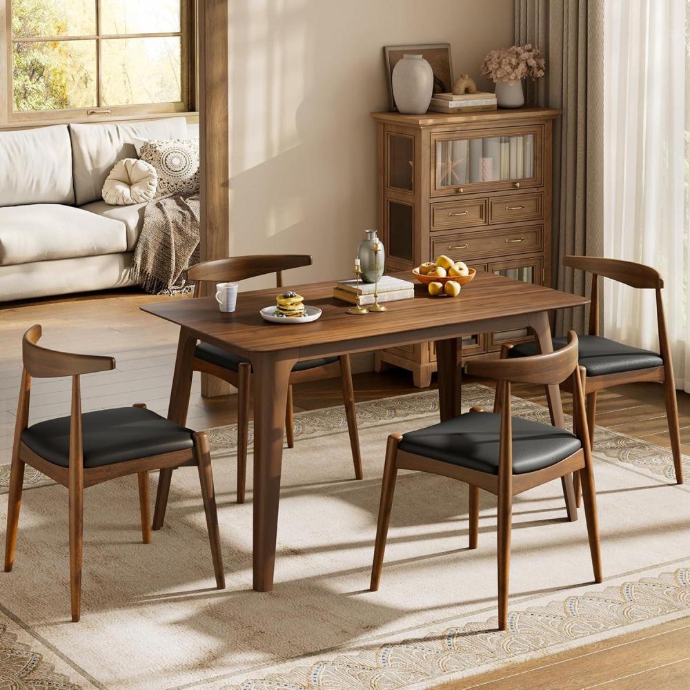 image:imageChristopher Knight Home 5Piece Dining Set 59 inch Dining Table with 4 Chairs Faux Leather Upholstery Kitchen Chair Rubberwood Kitchen Set Farmhouse Dining Furniture WalnutBlackWalnutblack