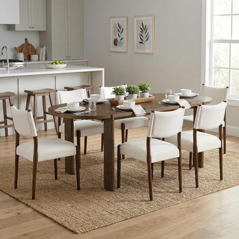 image:imageChristopher Knight Home 7 Piece Oval Dining Table Set for 6 Solid Wood Farmhouse Dining Set 71 Inch Kitchen Table with 6 Upholstered Chairs Rustic Modern Dining Room Set Walnut Beige