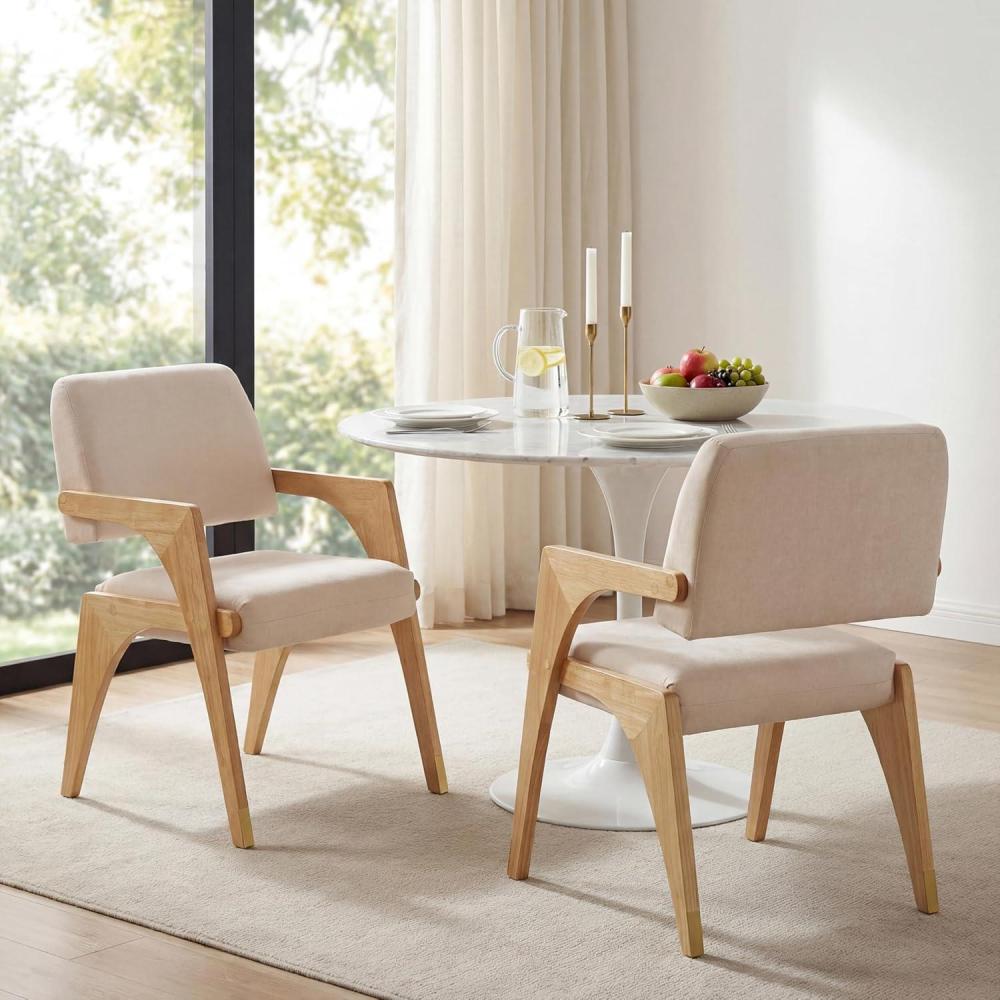 image:imageChristopher Knight Home Colin Upholstered Dining Chairs Set of 2 Modern Kitchen Side Chair Rubberwood Dining Room Chair Extra Seat for Living Room WalnutBeigeNaturalbeige