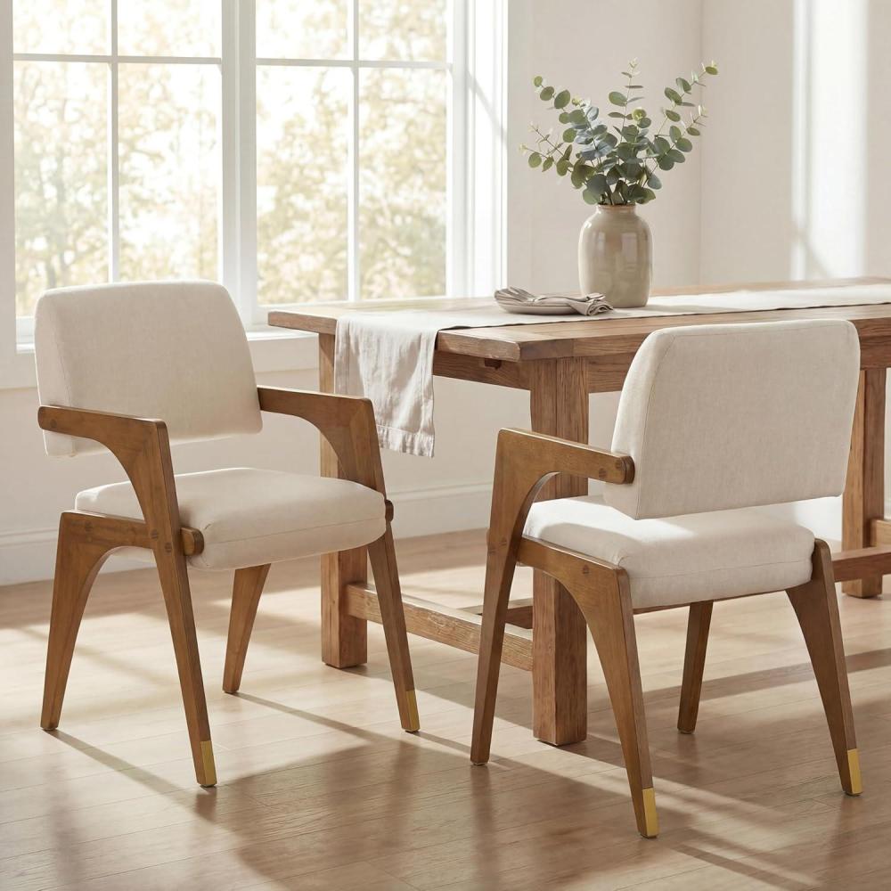 image:imageChristopher Knight Home Colin Upholstered Dining Chairs Set of 2 Modern Kitchen Side Chair Rubberwood Dining Room Chair Extra Seat for Living Room WalnutBeigeWalnutbeige