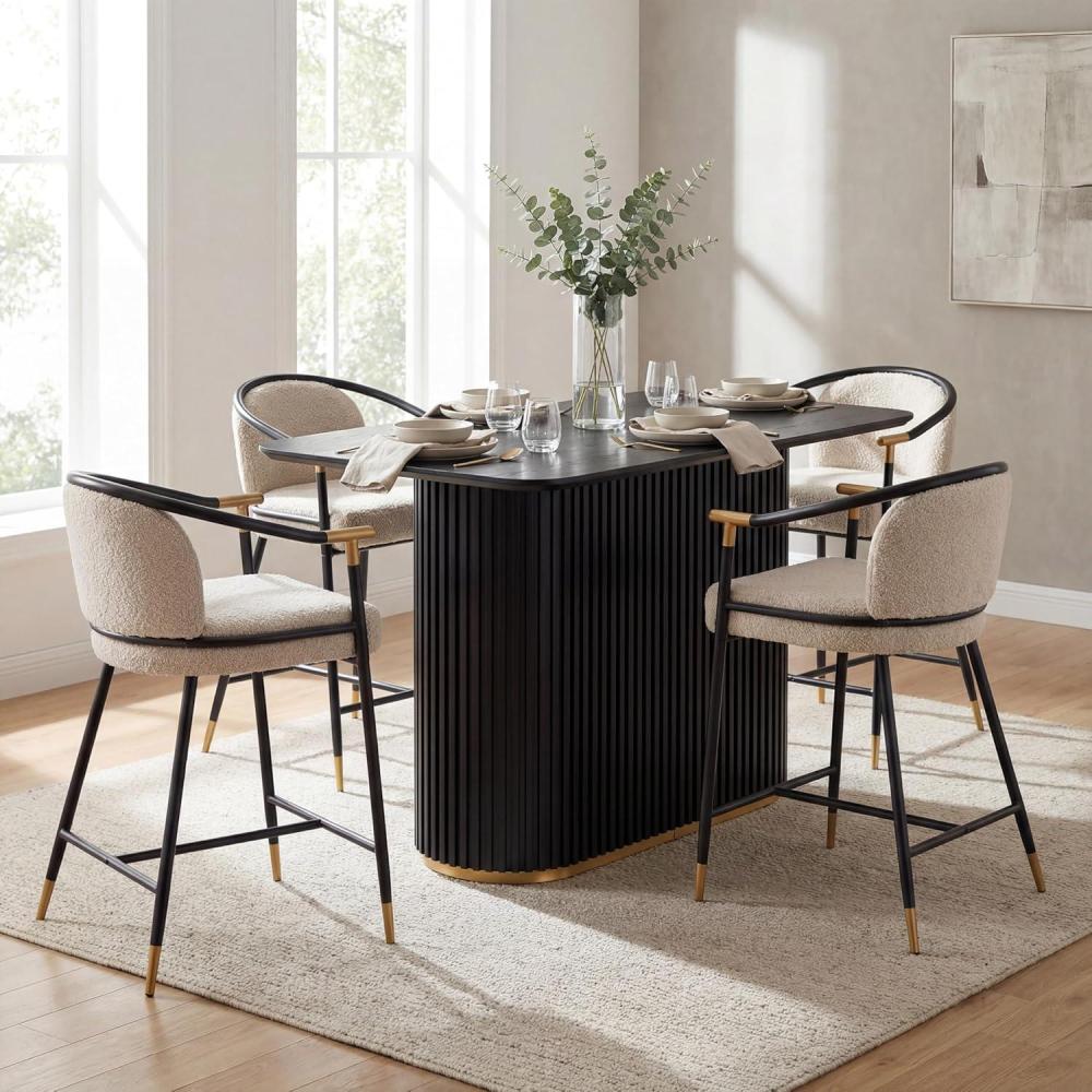 image:imageChristopher Knight Home Elle 5 Piece Bar Table And Chairs Set For 4 Modern Counter Height Table And Chairs Set For KitchenDining Room Boucle Upholstered Counter Stools with Metal Frame BlackBeigeBlackalmond