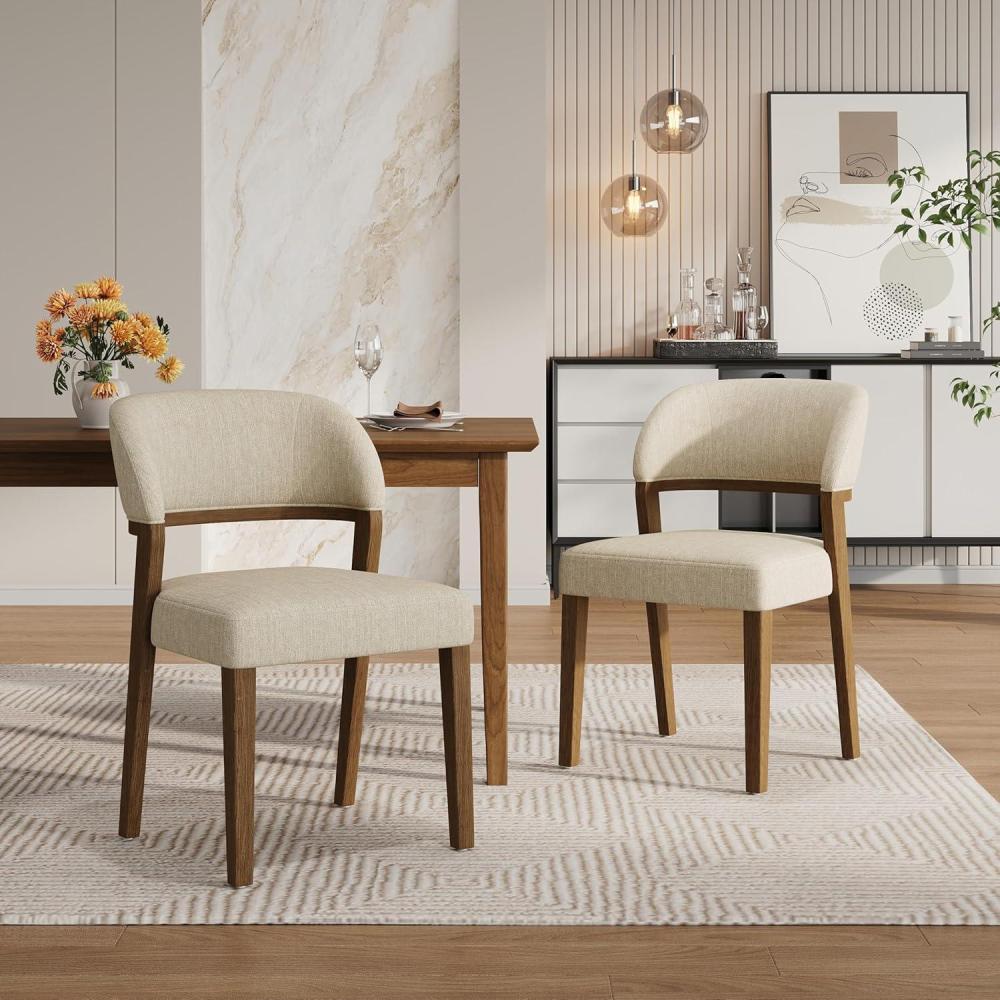 image:imageChristopher Knight Home Hanie Modern Upholstered Dining Chair Set of 2 Curved Backrest Kitchen Side Chair Wooden Armless Dining Room Chair Extra Seat for Living Room WalnutBeigeWalnutbeige