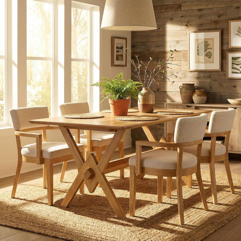 image:imageChristopher Knight Home Hiro Modern Dining Table Set for 4 Kitchen Table and Dining Chairs Set of 4 Solid Wood Dining Room Table Set for 4 BeigeNaturalBeigenatural