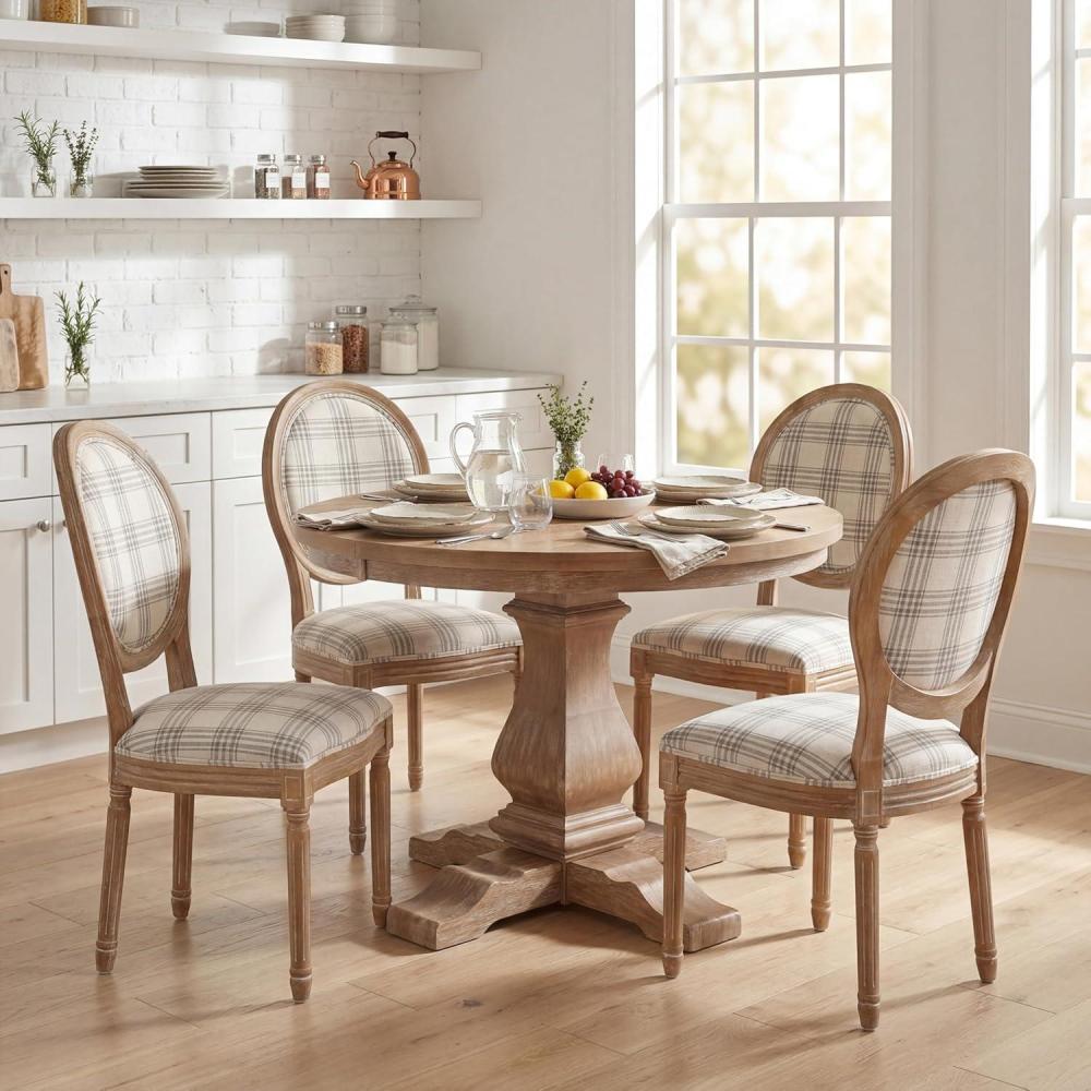 image:imageChristopher Knight Home Logy Extendable Dining Table Set for 4 Expandable Kitchen Table and Dining Chairs Set of 4 Rubberwood Dining Room Table Set for 4 Dark GrayNaturalGrey Plaidnatural