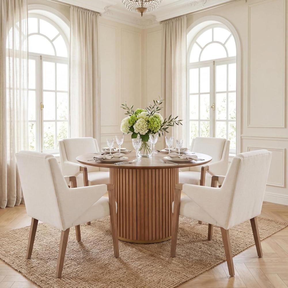 image:imageChristopher Knight Home Mary 5 Piece Dining Table Set for 4 Wooden Dining Set with Pedestal Round Table and Upholstered Arm Chairs Modern Kitchen and Dining Room Furniture BeigeLight AshNaturalBeigelight Ashnatural