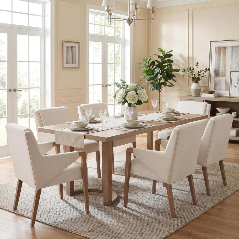 image:imageChristopher Knight Home Maya 7 Piece Dining Table Set For 6 Wooden Table With Ushaped Trestle Base And Upholstered Arm Chairs Modern Dining Set For Kitchen And Dining Room FurnitureBeigeLight Ash