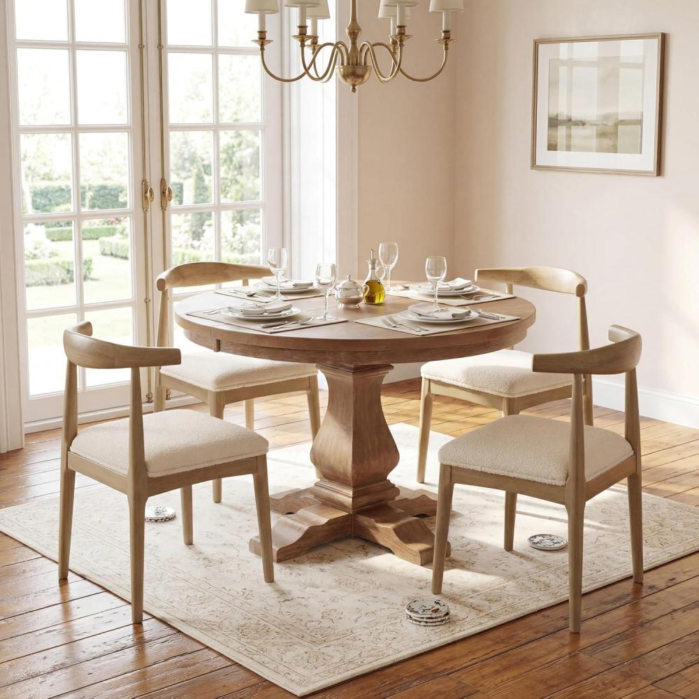 image:imageChristopher Knight Home Mika Extendable Dining Table Set for 4 Expandable Kitchen Table and Dining Chairs Set of 4 Rubberwood Dining Room Table Set for 4 IvoryNaturalIvorynatural