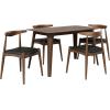Christopher Knight Home 5-Piece Dining Set, 59 inch Dining Table with 4 Chairs, Faux Leather Upholstery Kitchen Chair, Rubberwood Kitchen Set, Farmhouse Dining Furniture, Walnut+Black(Walnut+black)