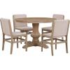 Christopher Knight Home Brean Modern 5 Piece Dining Table Set for 4, Rustic Dining Set with Round Table and 4 Upholstered Chairs, Wooden Kitchen and Dining Room Furniture, Light Natural+Beige