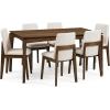 Christopher Knight Home Luci Modern Dining Table Set for 6, Kitchen Table with Dining Chairs Set of 6, Solid Wood Dining Room Table Set for 6, Beige+Walnut(Beige+walnut)