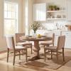 Christopher Knight Home Brean Modern 5 Piece Dining Table Set for 4, Rustic Dining Set with Round Table and 4 Upholstered Chairs, Wooden Kitchen and Dining Room Furniture, Light Natural+Beige
