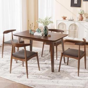 Christopher Knight Home 5-Piece Dining Set, 59 inch Dining Table with 4 Chairs, Faux Leather Upholstery Kitchen Chair, Rubberwood Kitchen Set, Farmhouse Dining Furniture, Walnut+Black(Walnut+brown)