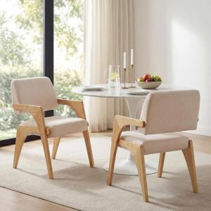 Christopher Knight Home Colin Upholstered Dining Chairs Set of 2, Modern Kitchen Side Chair, Rubberwood Dining Room Chair, Extra Seat for Living Room, Walnut+Beige(Natural+beige)