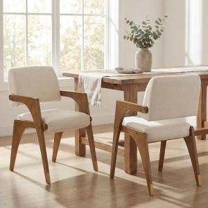 Christopher Knight Home Colin Upholstered Dining Chairs Set of 2, Modern Kitchen Side Chair, Rubberwood Dining Room Chair, Extra Seat for Living Room, Walnut+Beige(Walnut+beige)