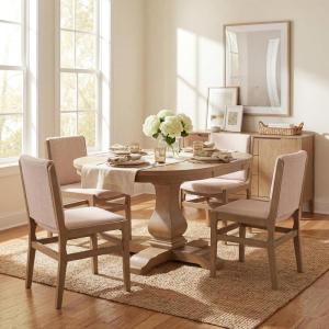 Christopher Knight Home Dash Rubber Wood Dining Chairs Set of 4, Modern Upholstered Dining Chairs, Armless Kitchen Chairs, Dining Room Living Room Accent Chair for Extra Seat, Light Natural+Beige(Light Natural+beige)