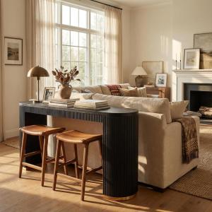 Christopher Knight Home Dory 64” Long Oval Kitchen Bar Table for Home Kitchen/Dining Room, Sturdy Wooden Counter Height Pub Table with Double Pedestal Base, Modern Console Table, Walnut(Black)