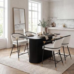 Christopher Knight Home Elle 5 Piece Bar Table And Chairs Set For 4, Modern Counter Height Table And Chairs Set For Kitchen/Dining Room, Boucle Upholstered Counter Stools with Metal Frame, Black+Beige(Black+beige)