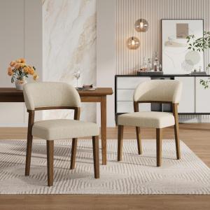 Christopher Knight Home Hanie Modern Upholstered Dining Chair Set of 2, Curved Backrest Kitchen Side Chair, Wooden Armless Dining Room Chair, Extra Seat for Living Room, Walnut+Beige(Walnut+beige)