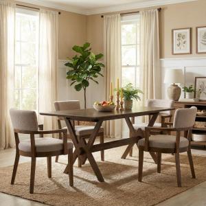 Christopher Knight Home Hiro Modern Dining Table Set for 4, Kitchen Table and Dining Chairs Set of 4, Solid Wood Dining Room Table Set for 4, Beige+Natural(Khaki+walnut)