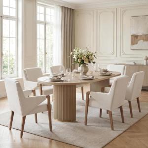 Christopher Knight Home Inmax Modern Dining Table Set for 6, Oval Kitchen Table and Dining Chairs Set of 6, Rubberwood Dining Room Table Set for 6, Light Beige+Light Ash(Light Beige+light Ash)